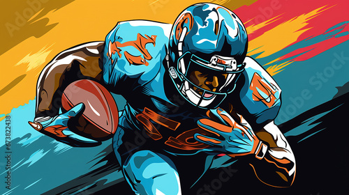 Illustration of cool looking american football player in colorful pop art comic style. photo