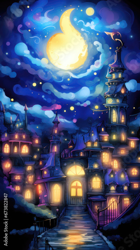 Fairy tale castle in the night