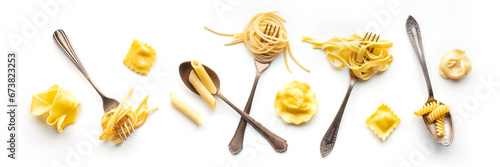 Fotografie Various pasta forks panorama