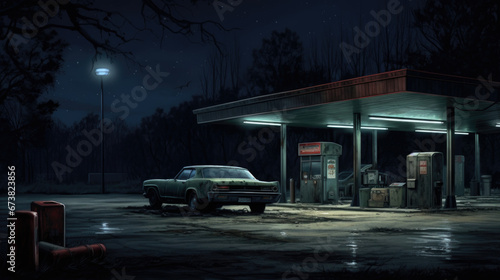 Horizontal shot of a generic unbranded gas station at night. © Ruslan Gilmanshin