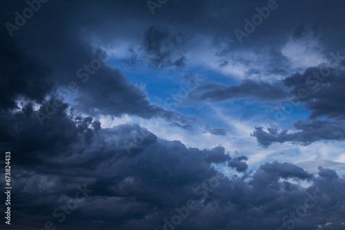 Epic Storm rain clouds, sky, blue dark clouds background texture, thunderstorm