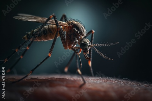 A close-up of a mosquito. An insect with wings and antennae on its head. © Dragan