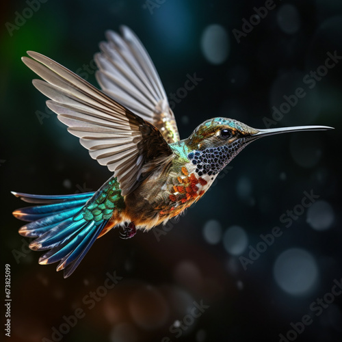 Fotografia de primer plano con detalle de pequeño colibri en vuelo © Iridium Creatives