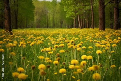 A beautiful field of dandelions. Generative AI
