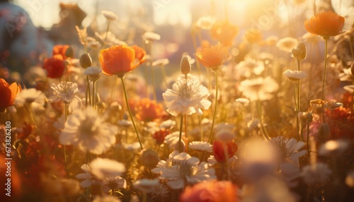 Sunshine of field of flowers