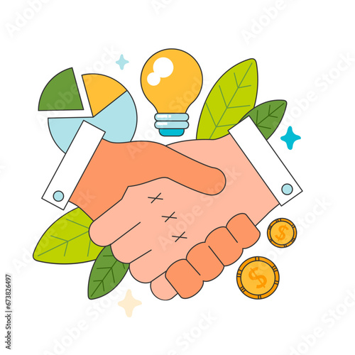 Social entrepreneurship. Business' responsibility for impact on society and environment. Financing and implementing solutions for Sustainable development. Flat vector illustration
