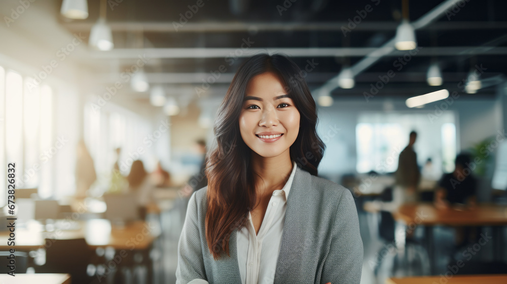 Portrait of asian business woman in office, generated with ai Portrait of asian business woman in office, generated with ai