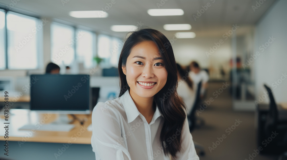Portrait of asian business woman in office, generated with ai Portrait of asian business woman in office, generated with ai