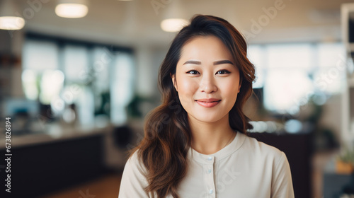 Portrait of asian business woman in office, generated with ai