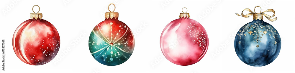 Set of watercolor Glittering Christmas Bauble isolated on white background Set of watercolor Glittering Christmas Bauble isolated on white background