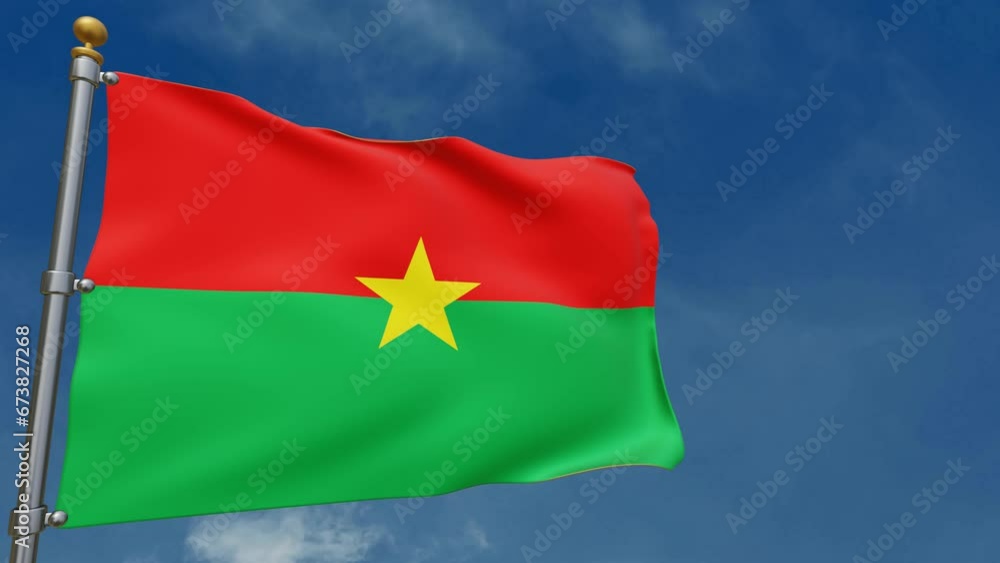 The national flag of Burkina fluttering in the wind on a blue sky background, the symbol of the country of Burkina. 3d rendering The national flag of Burkina fluttering in the wind on a blue sky background, the symbol of the country of Burkina. 3d rendering