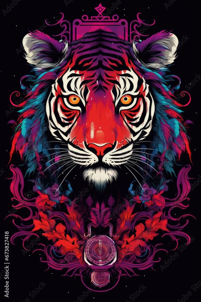 A Majestic Tiger's Face in Vibrant Hues