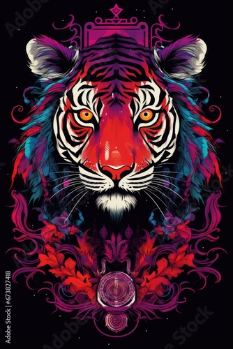 A Majestic Tiger's Face in Vibrant Hues