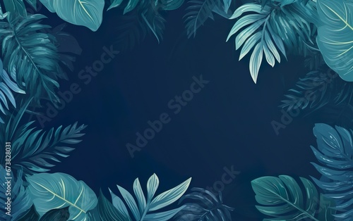 Collection of tropical leaves foliage plant in blue color