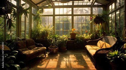 Morning Magic: South-Side Conservatory Oasis at Sunrise - Created using Generative AI