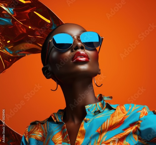 A Stylish Woman in Blue Shades Exuding Confidence and Style