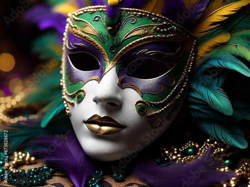 Mardi Gras Mask With Feathers Background. Generative AI