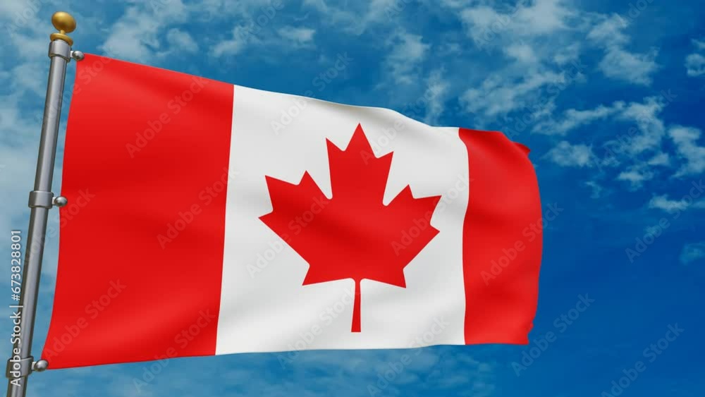 Canadian flag fluttering in the wind against a blue sky background Canadian flag fluttering in the wind against a blue sky background
