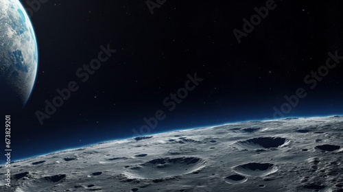 Earth and Moon in space. Lunar surface. photo