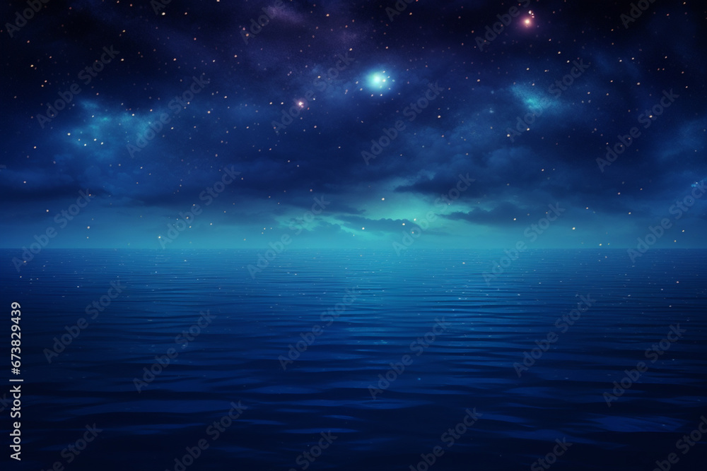 Fototapeta premium The sky and the sea at night Among the stars that shine brightly to be seen at night.