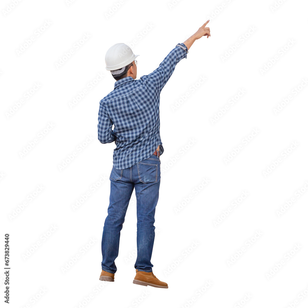 Back view of Engineer man, Foreman in hardhat Back view of Engineer man, Foreman in hardhat