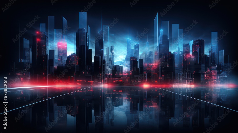 illustration of neon glowing buildings