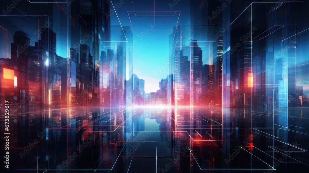 Fototapeta premium illustration of neon glowing buildings