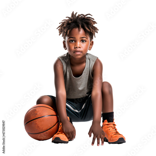 Portrait of a young kid love playing basketball isolated on white background
