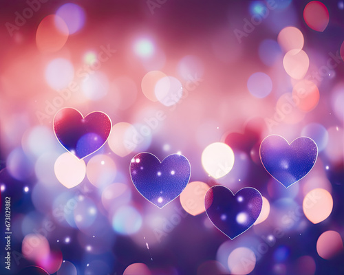 Dreamy colorful blurry heart shape bokeh background for wallpaper and design