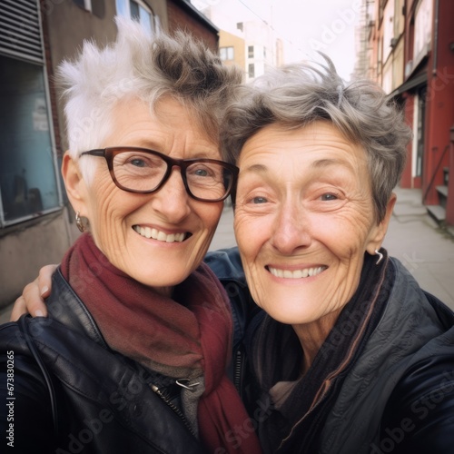 cute lesbian grannies selfie on the street © Анастасия Бутко