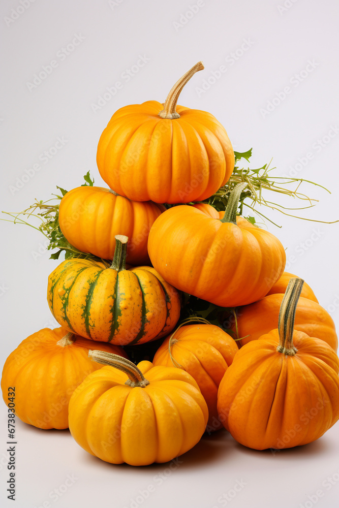 A collection of various types of pumpkins. Autumn arrangement and harvested.