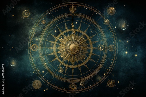 Background with celestial wheel. Generative AI