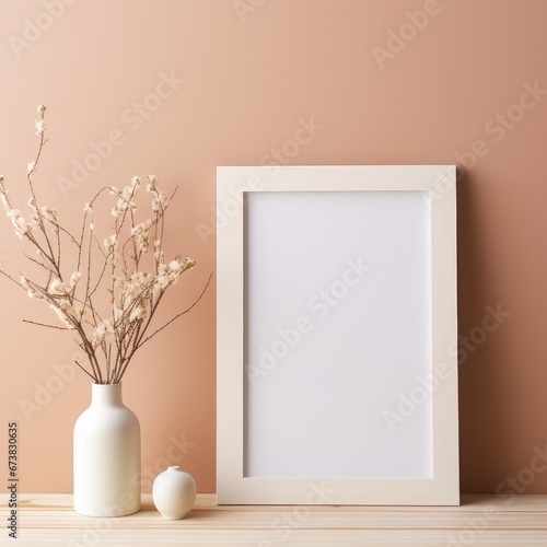 Elegance in Simplicity: A White Vase, Flowers, and Picture Frame © pham