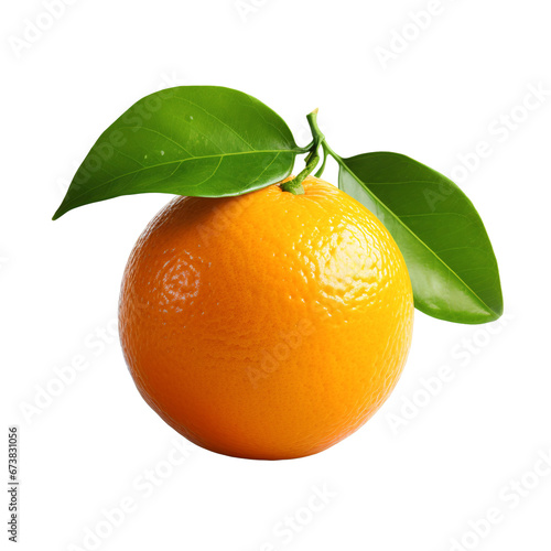 Close of Fresh orange with leaf isolated on white background (png)