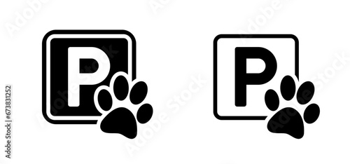 Cartoon p,  parking for dogs. Dog parking zone. Beware of dog. Blue traffic sign for dogs. Pet parking. Dog spot, for waiting while owner go somewhere pets allowed or not.