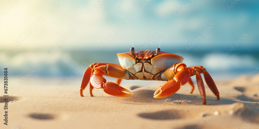Close-up view of a crab on tropical sand beach Close-up view of a crab on tropical sand beach