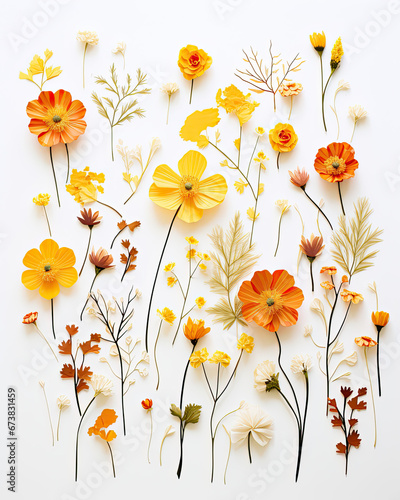 Different patterns of colorful flowers on a white background