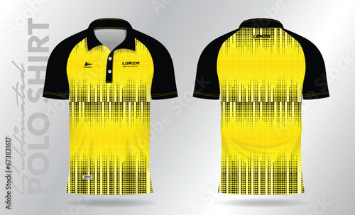 yellow and black sublimation Polo Shirt mockup template design for sport uniform in front view and back view