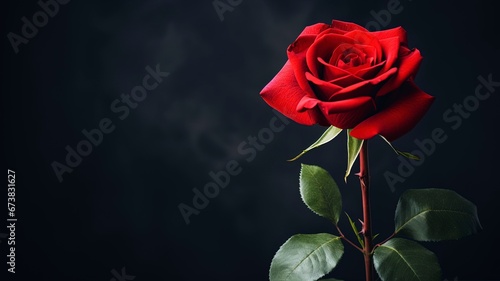 Red Rose on dark background and copy space  generative ai