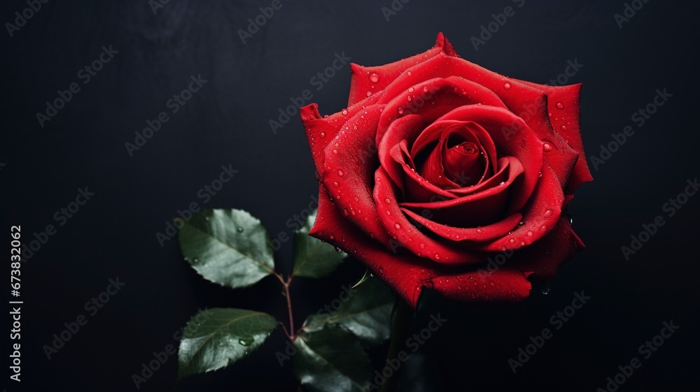 Red Rose on dark background and copy space, generative ai Red Rose on dark background and copy space, generative ai
