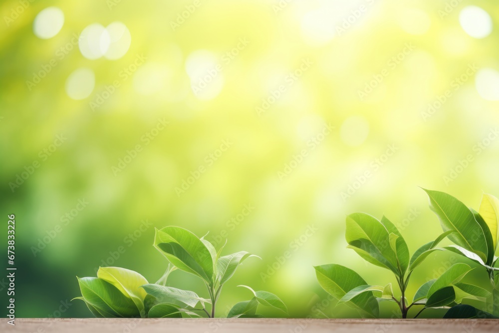 Green background bokeh blur with leaves. Space for text. Spring seasonal concept. Green background bokeh blur with leaves. Space for text. Spring seasonal concept.