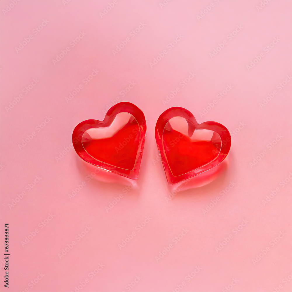 two red hearts on a pink background two red hearts on a pink background