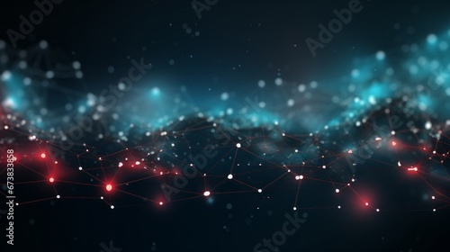 Connected Network Cloud on Dark Background with Blue Light. Abstract Teal Abstraction.