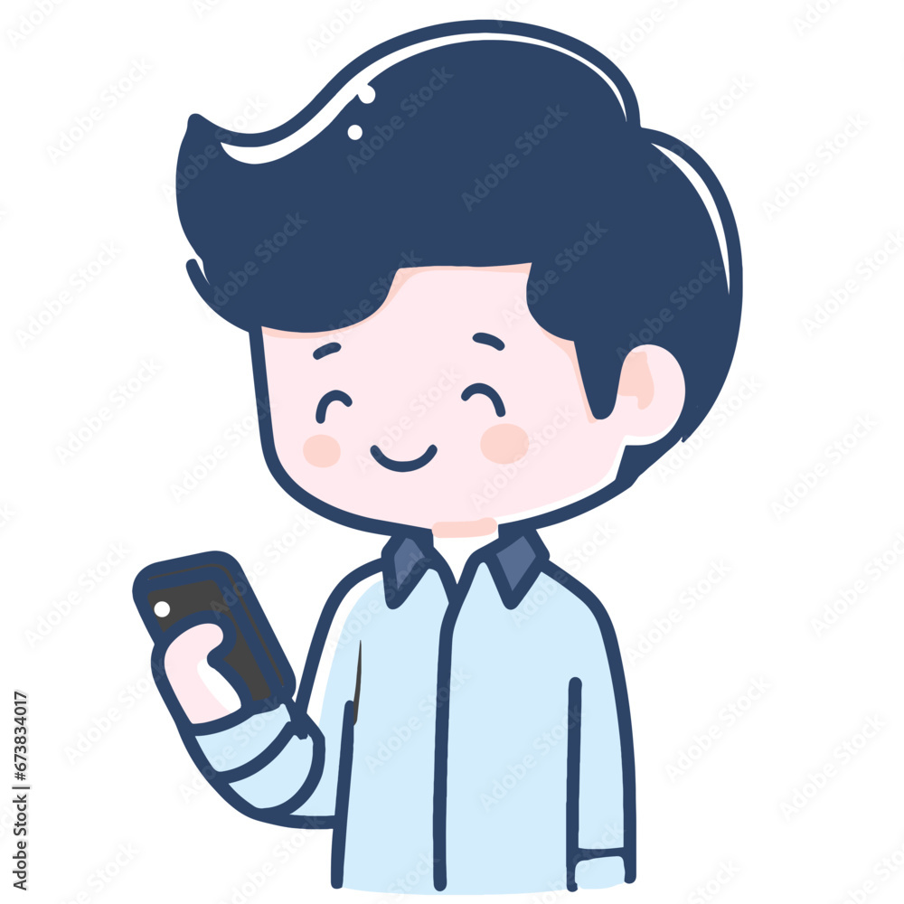 Character man use the internet with phone Character man use the internet with phone
