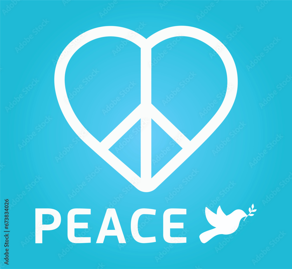 World peace, human rights, respect, love. International, countries, nations, peoples. Symbol, illustration against violence. Heart, white dove in flight with foliage, blue sky World peace, human rights, respect, love. International, countries, nations, peoples. Symbol, illustration against violence. Heart, white dove in flight with foliage, blue sky