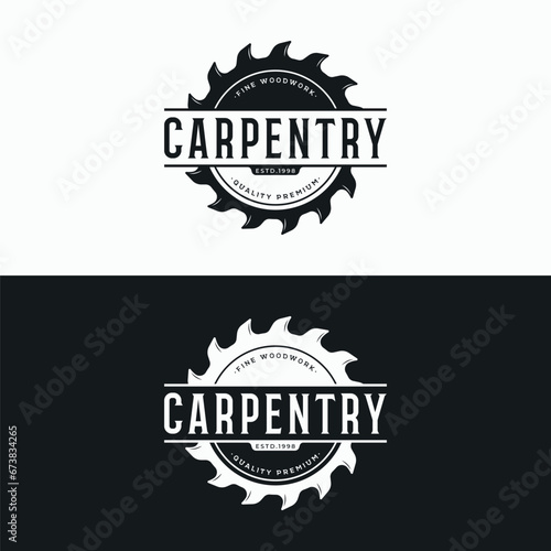 Wood template saw premium logo design with vintage carpentry tools.Logo for business, carpentry, lumberjack, label, badge.