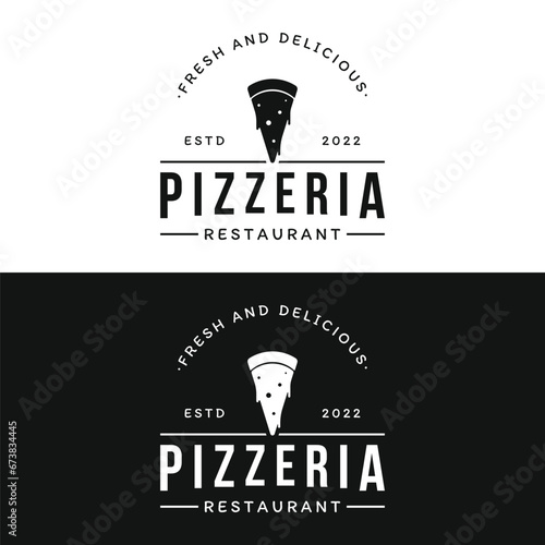 Retro vintage pizza or pizzeria logo template design with crossed shovels.Logo for business, restaurant, label and badge.