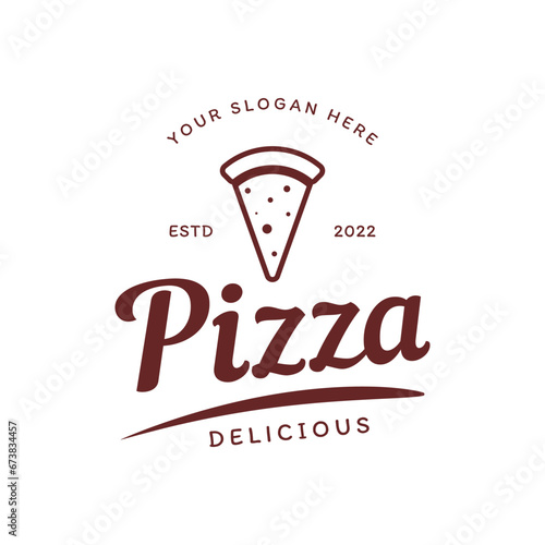 Retro vintage pizza or pizzeria logo template design with crossed shovels.Logo for business, restaurant, label and badge.