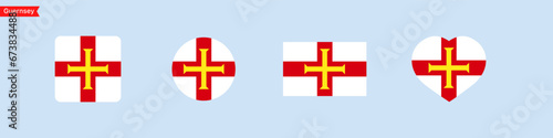 National flag of Guernsey. Guernsey flag icons in the shape of square, circle, heart. Isolated flags for language selection. Vector icons