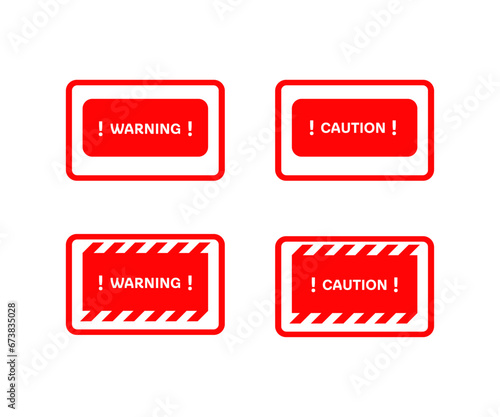 Warning and caution signs. Flat, red, warning and caution icons, red signs. Vector icons